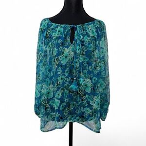 Johnny Was Blue Floral Silk Blouse